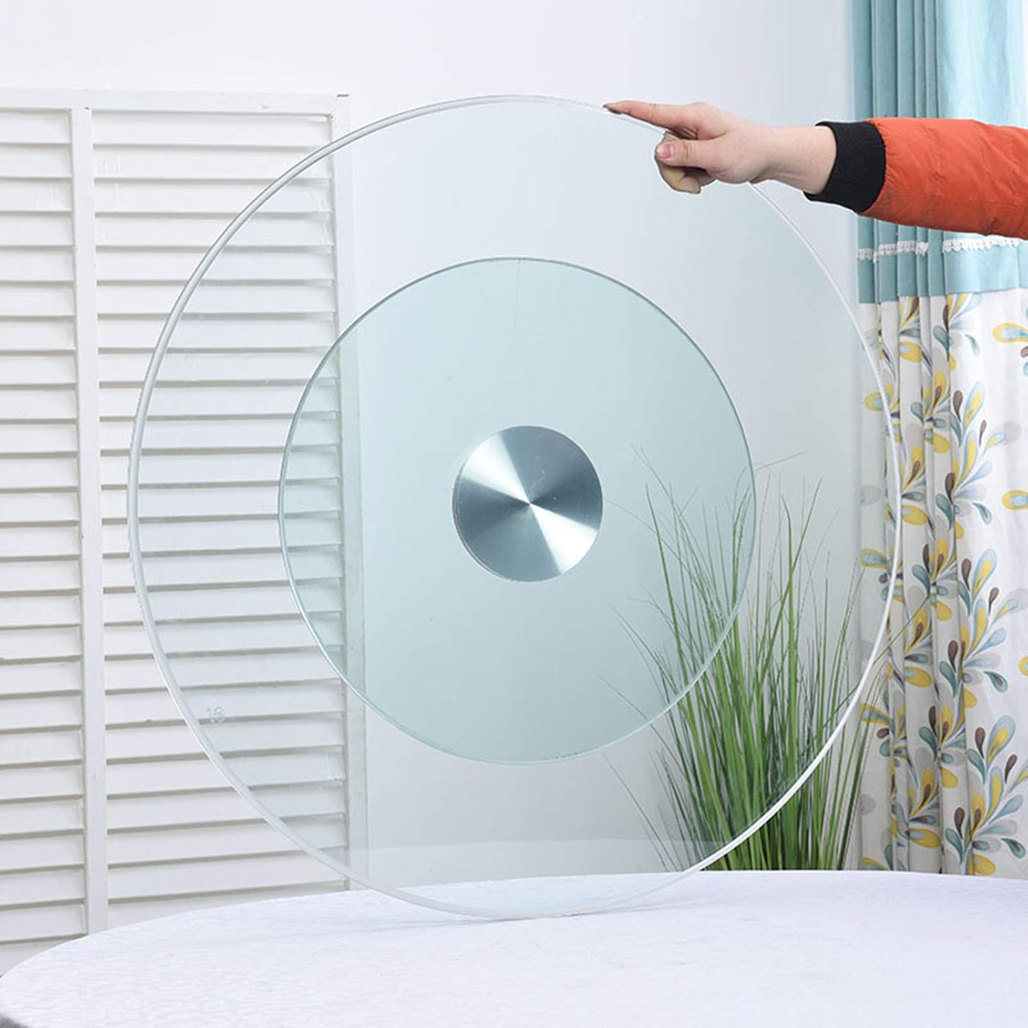 24 Inches Heavy Duty 360° Swivel Tray Rotating Turntable Round Tempered Glass with Silent Bearings Turntable for Dining Table Stable and Not Easy to Tilt