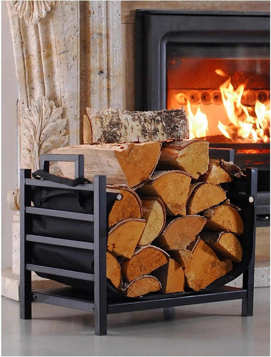 Lumber Storage Rack in Home Kitchen, Outdoor Rectangle Metal Log Rack with Carrier Bag, Firewood Fire Pit Wood Stove Decor