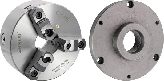 CME 8" 3-Jaw Self-Centering (Scroll) Lathe Chuck with 2 1\/4"-8 Threaded Backing Plate, Two-Piece Reversible Jaws