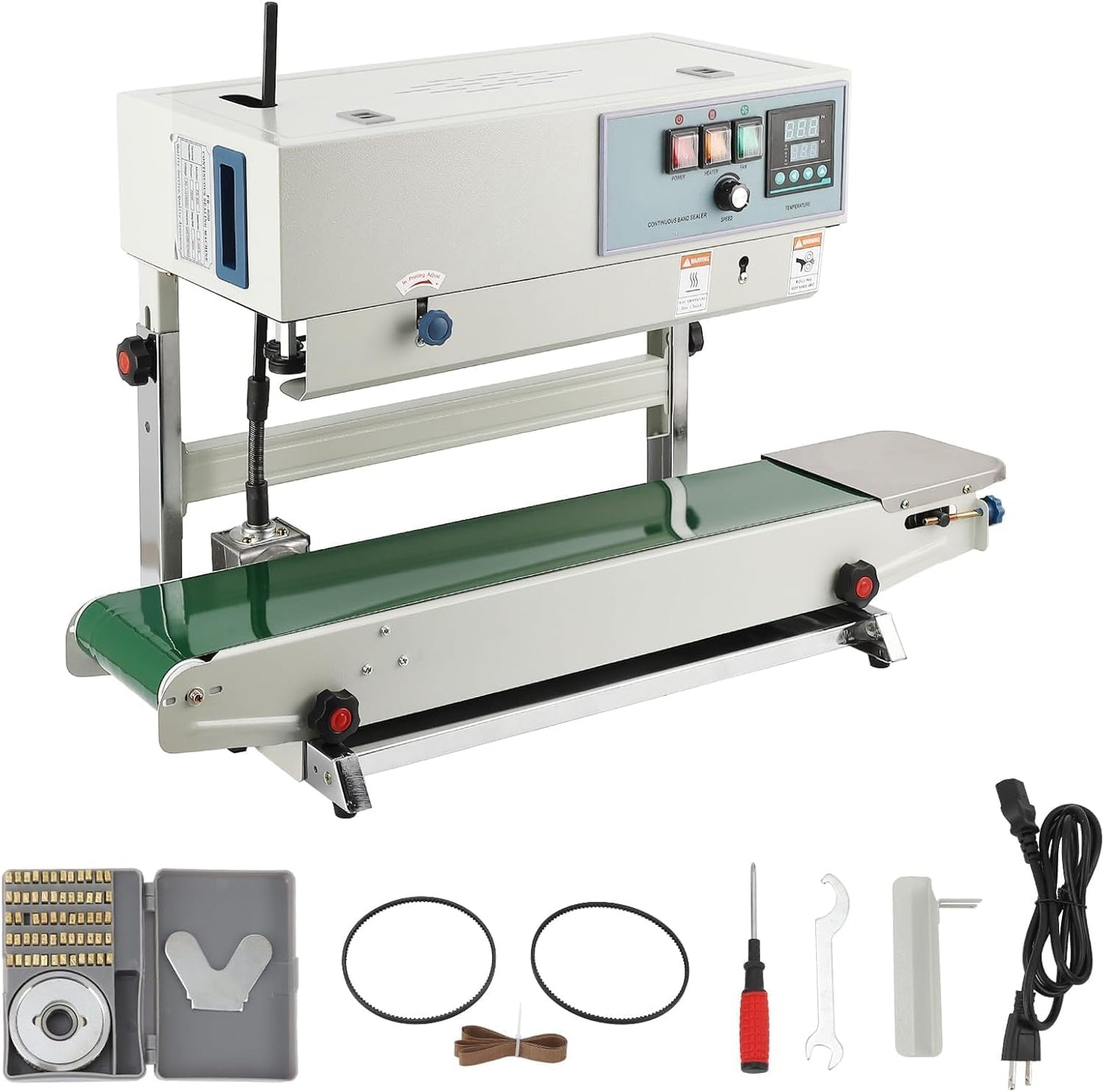JustSmart Vertical Continuous Band Sealer Machine FR900 Automatic Bag Band Sealer, Continuous Bag Sealing Machine 110V for PVC Bags Films w\/Digital Temperature Control, 24m\/min Speed