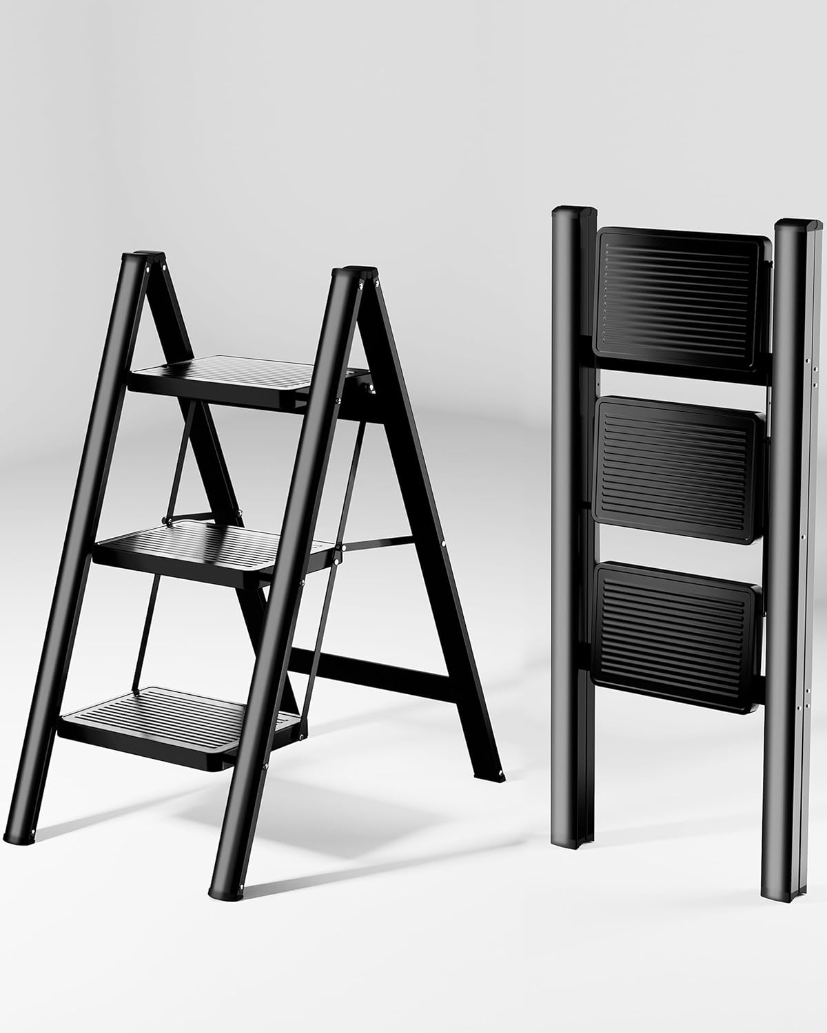 KOLL LINK Step Ladder 3 Step Folding, Sturdy 330 Lbs Small Step Stool for Adults, Closet Step Stool Ladder with Anti-Slip Wide Pedals, Portable Folding Ladder for Home Kitchen Office