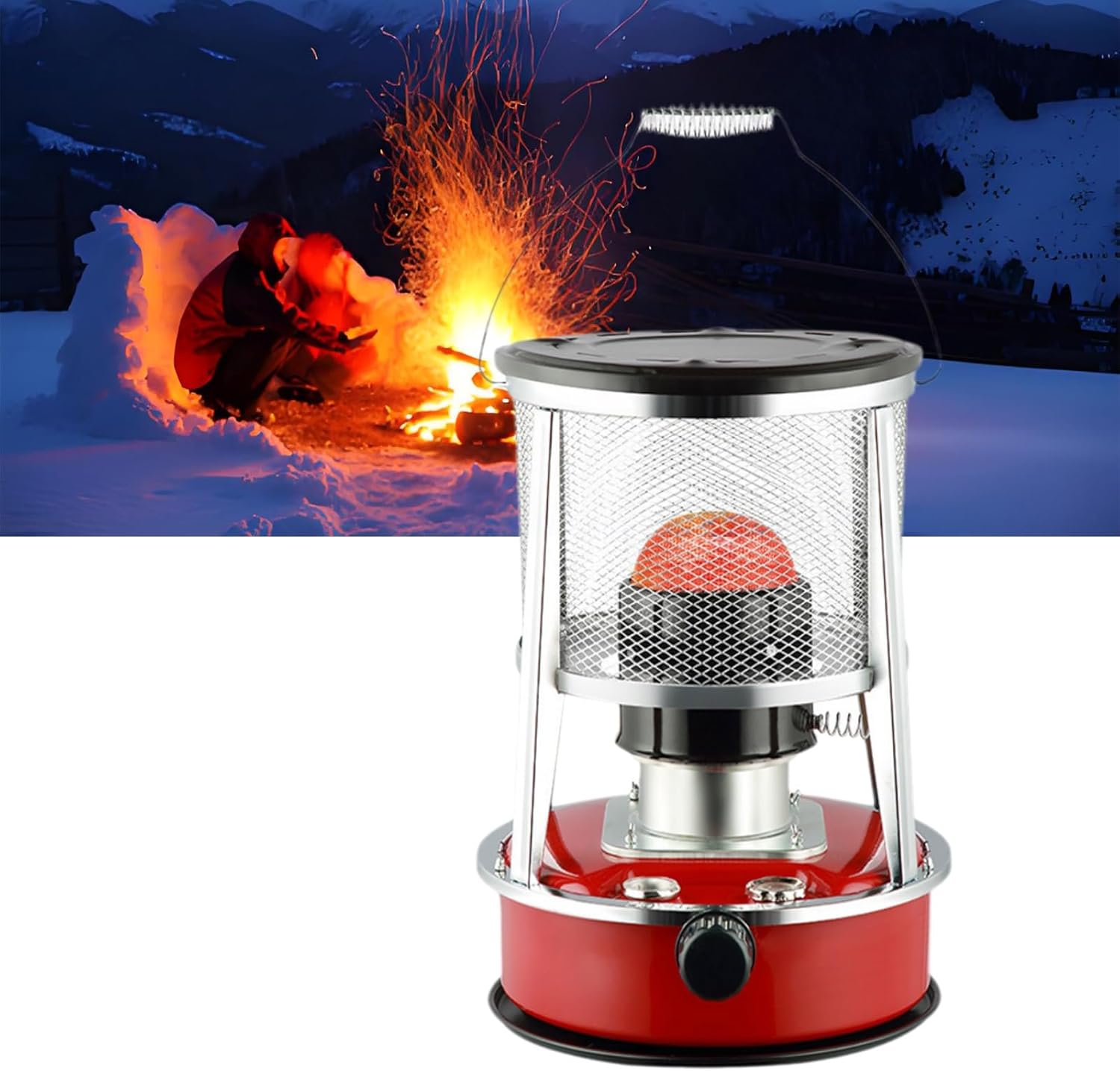 Mobile Kerosene Heater Camping Stove with Convenient Handle, Suitable for Heating, Fishing, Hunting, Hiking, Tent Camping(Red)