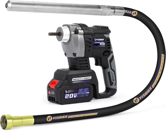 VISHIGH Cordless Concete Vibarating Tool 5Ah 21V, with 5ft Φ35mm Shaft, Portable Wireless Concrete Vibrator Motor for Home Garden Small Construction Pouring Work Stem Walls