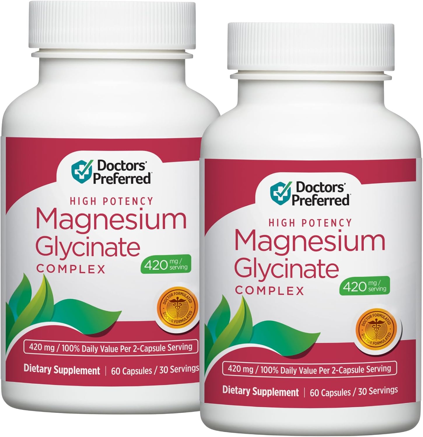 DOCTORS' PREFERRED High Potency Magnesium Glycinate Complex- Doctor-Developed Formula for Heart Health, Mood Support and More | 420 mg per Serving | 120 Count
