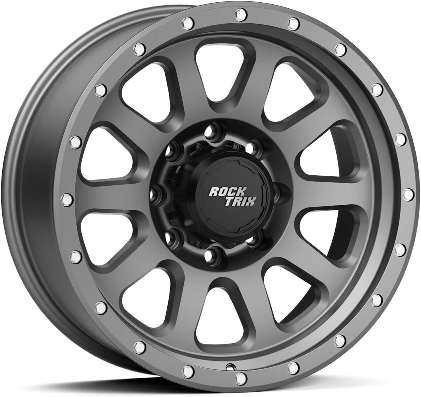 RockTrix RT111 18 inch Wheel 8x180 Compatible with Chevrolet Silverado 2500HD 3500HD, 18x9 (-12 Offset, 4.5 Backspace), Gunmetal, Also fits GMC Sierra 2500HD 3500 HD