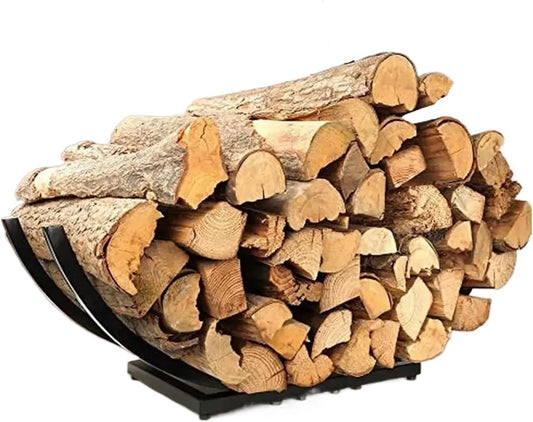 Firewood storage rack Curved Heavy Duty Firewood Holder Fireplace Log Storage Rack Outdoor Black 30Inch Steel Tube Construction Weather Resistant