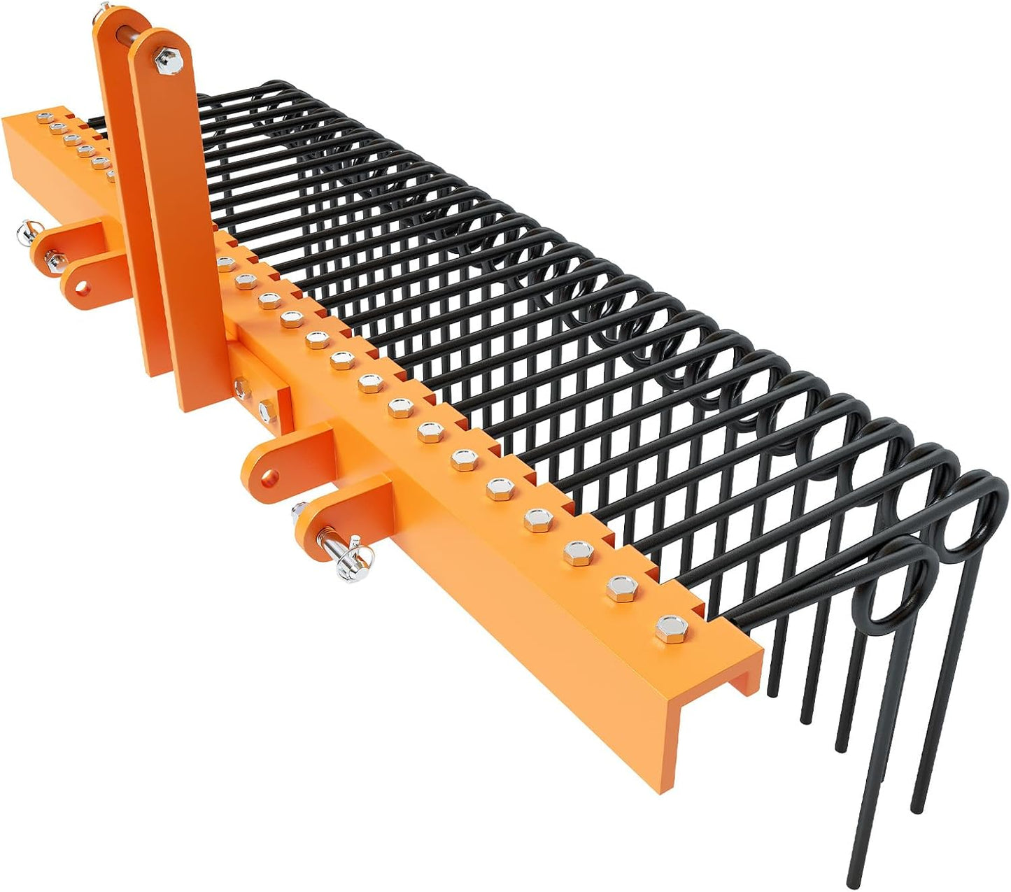60 Inch 3 Point Tractor Rake, Pine Straw Needle Rake for Cat0, Cat1, Tow Behind Attachment for Lawn, Grass, Leaves, Rock, Garden, ATV, Dethatcher Tool with Spring Steel Tines