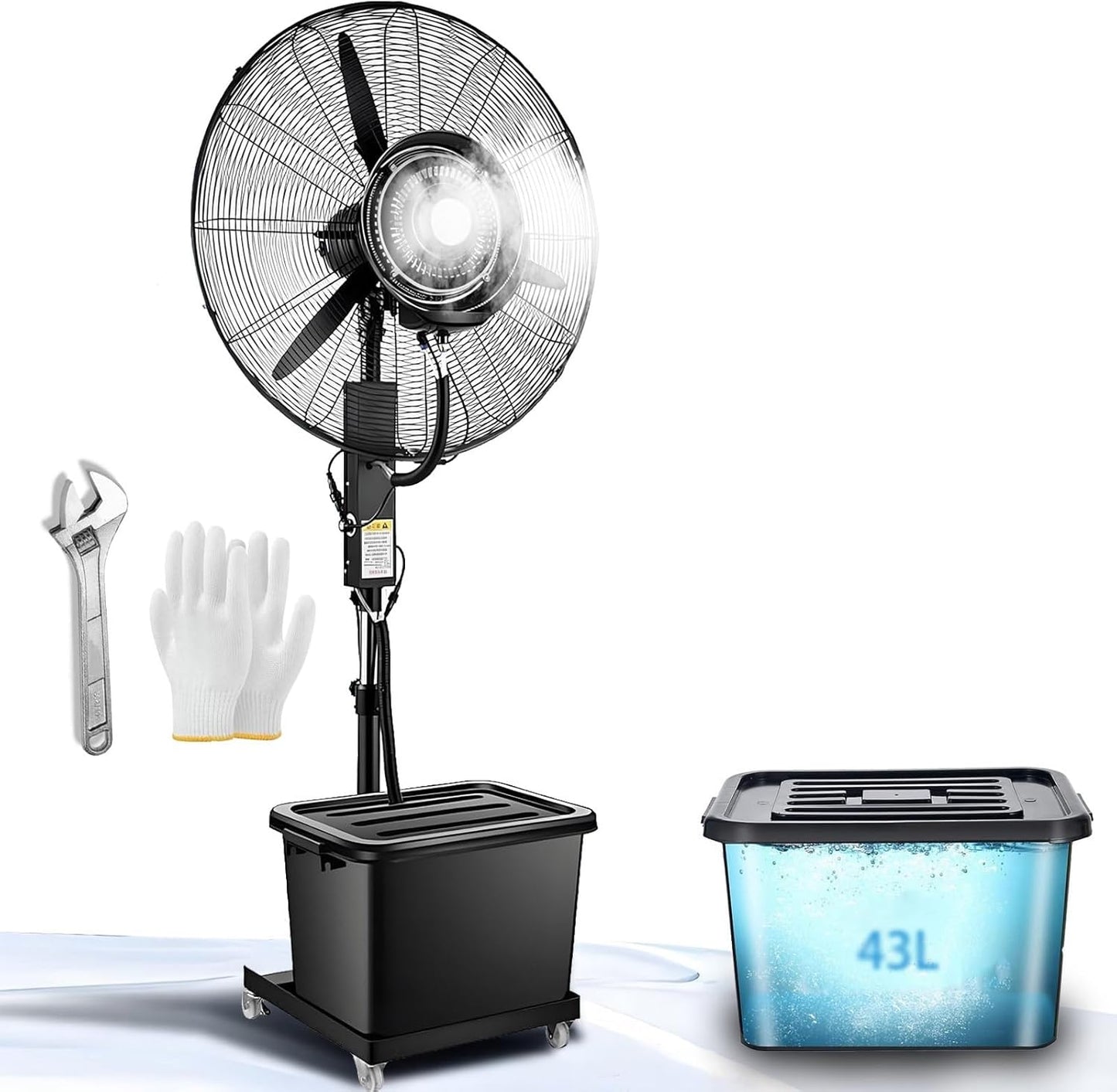 Misting Fan,26\/30 inch Cooling Mist Fan Industrial Mister with 43L Large Water Tank,Pedestal Oscillating Fans with Mist,Cooling Spray Fan Mister,Black(380W\/30in)