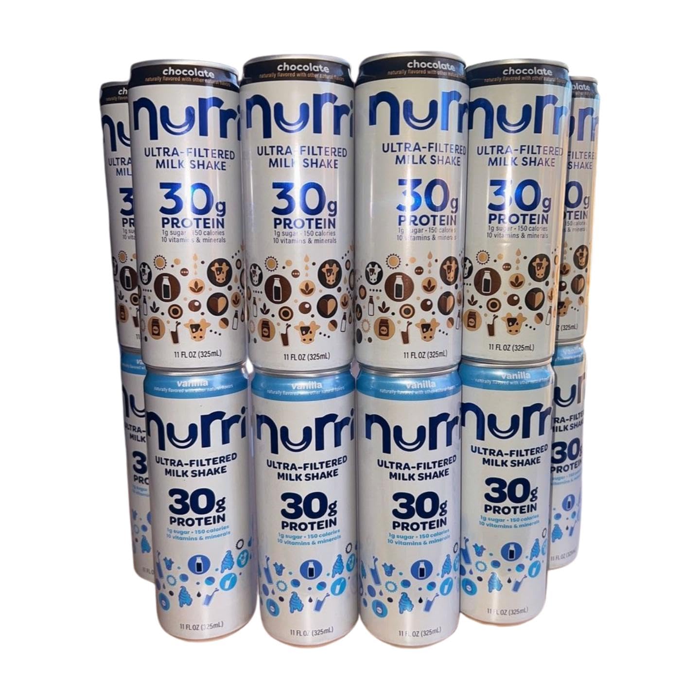 Combo-nurri 12-Pack Ultra-Filtered Chocolate and Vanilla Milk Shake. 6 each 30g Protein, 1g Sugar, 150 Calories, 10 Vitamins and Minerals Per Can | 12-11 Fl Oz Cans Per Package, Grade A Lactose-Free