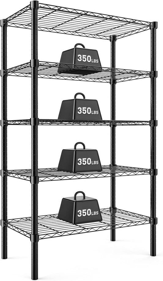 DUMOS 5 Tier Metal Wire Rack Shelf Heavy Duty Standing Shelves Adjustable Steel Closet Shelving Unit Organizers and Storage for Kitchen Bathroom Pantry Office, 13.78" D x 35.43" W x 69.29" H