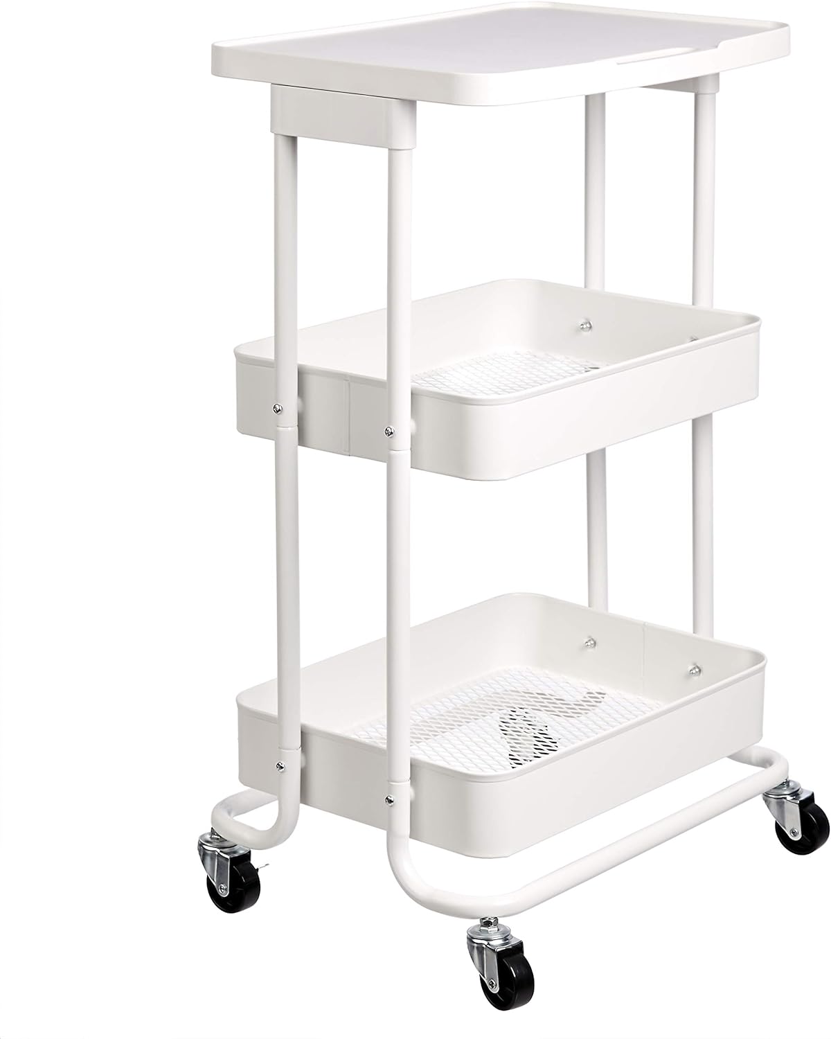 Amazon Basics 2-Tier Metal Kitchen/Utility Cart with Shelf, White