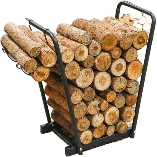 Firewood storage rack Firewood Rack, Holder with Kindling Wood Hooks, Outdoor, Steel Log Storage Fire Stora