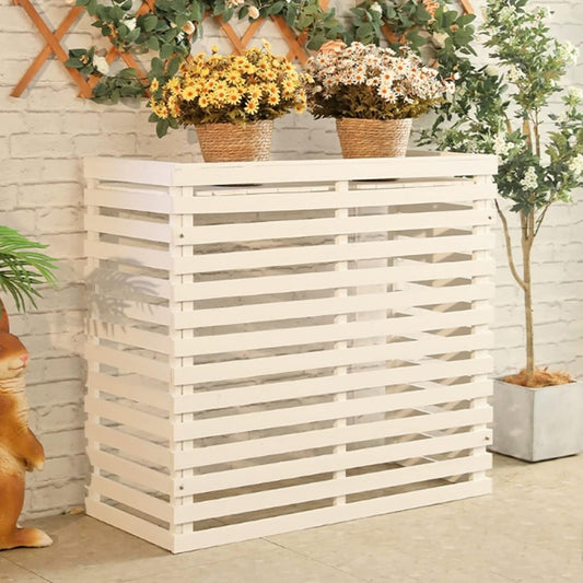 Wooden Outdoor Air Conditioner Cover with Ventilated Louvers, Carbonized Wood Frame for External AC Unit Protection