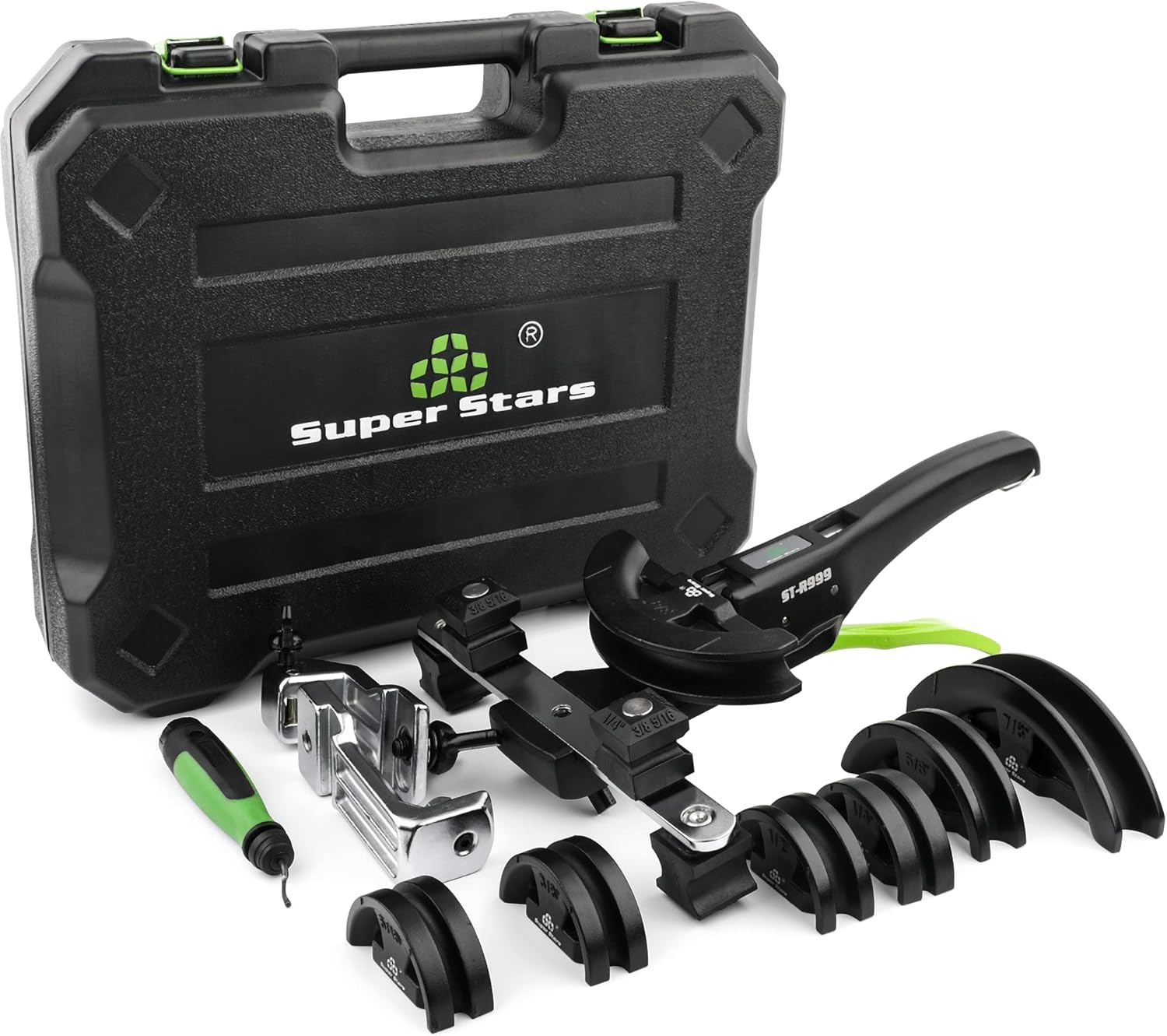 Super Stars Tubing Bender Kit 1\/4in-7\/8in Ratchet Copper Pipe Bender Tool Set HVAC 90° Bend with 7 Dies for Refrigerator Air Conditioner