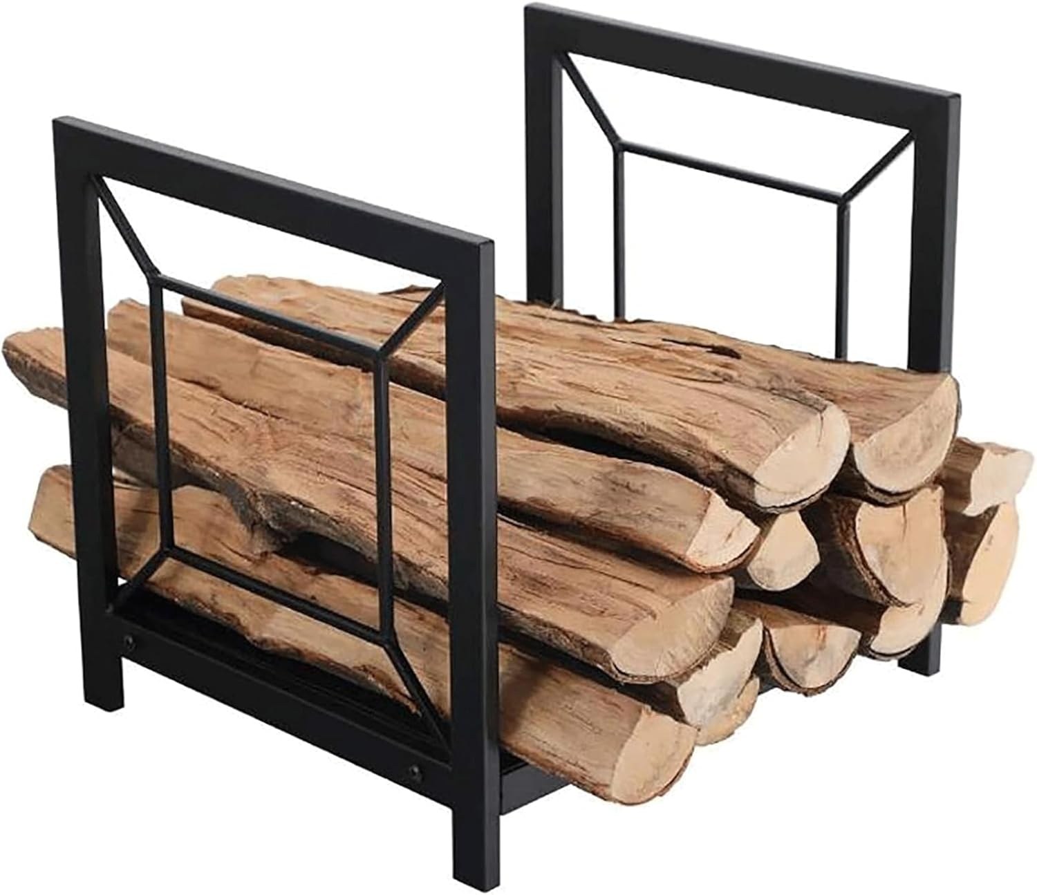 Heavy Duty Black Iron Firewood Rack with Metal Kindling Holder Outdoor Storage Stand for Logs Firewood Lumber and Kindling