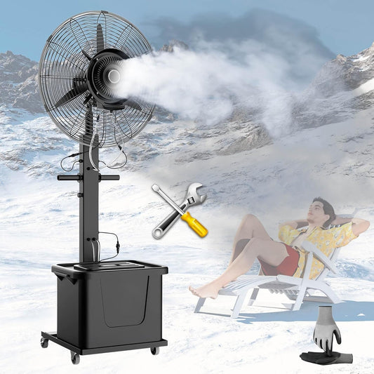 26in 30in Industrial Mist Fan For Patio Fans 90° Oscillating Floor Mounted Fan With Misting, Misting Fans With 3 Speeds For Outdoor Garage Warehouse(Liftable,650)