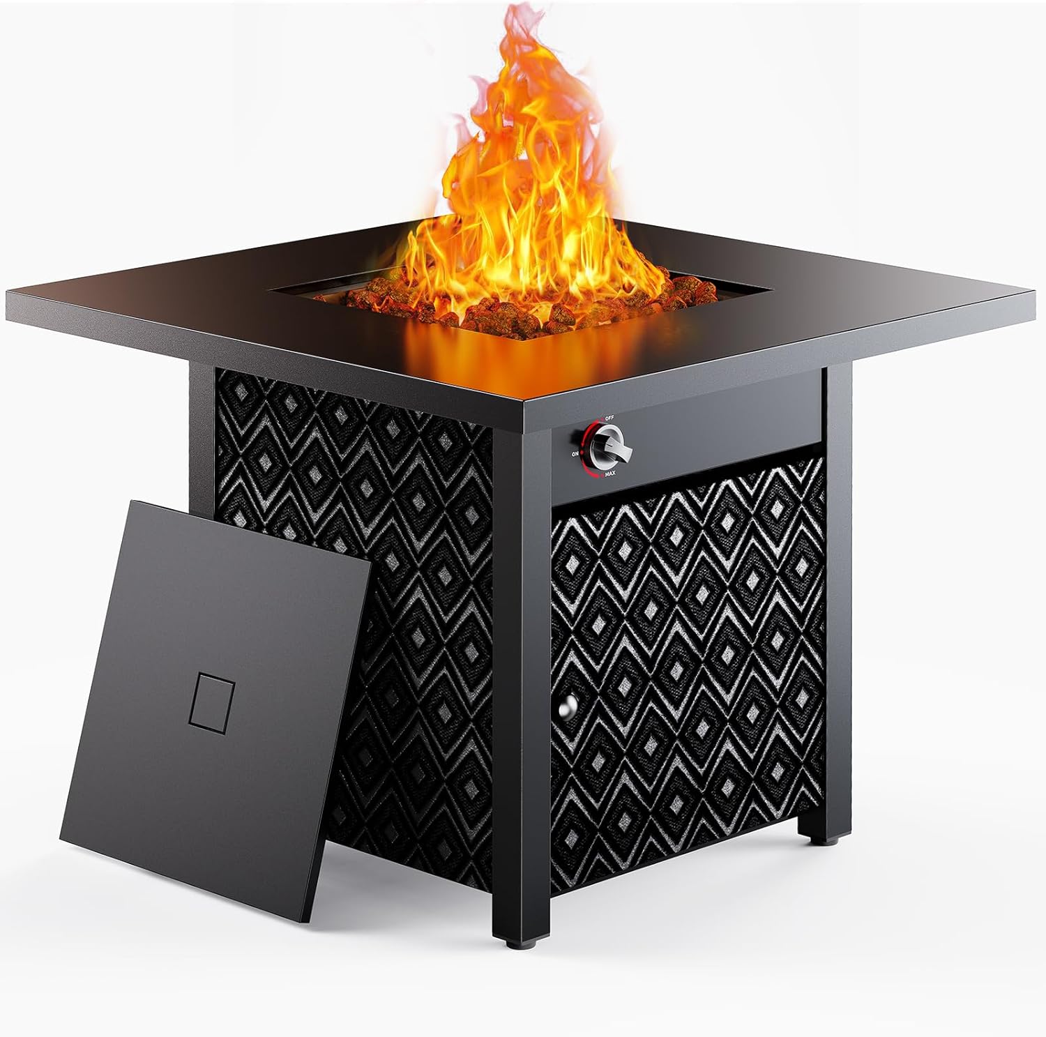 Ciays Propane Fire Pit, 28” Gas Fire Table with Texteline Pattern, 50,000 BTU Steel Fire Table for Patio, Garden, & Backyard, 2-in-1 Gas Fire Pit with Removable Lid, CSA-Certified, Black