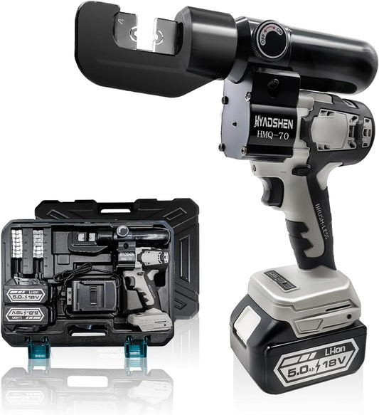 HYADSHEN Electric Hydraulic Cable Lug Crimping Tool, Hydraulic Electrical Terminal Cable Lug Wire Crimper Rechargeable Crimping Tool Kits with 8 Dies, 12 AWG to 2\/0 AWG（HMQ-70）