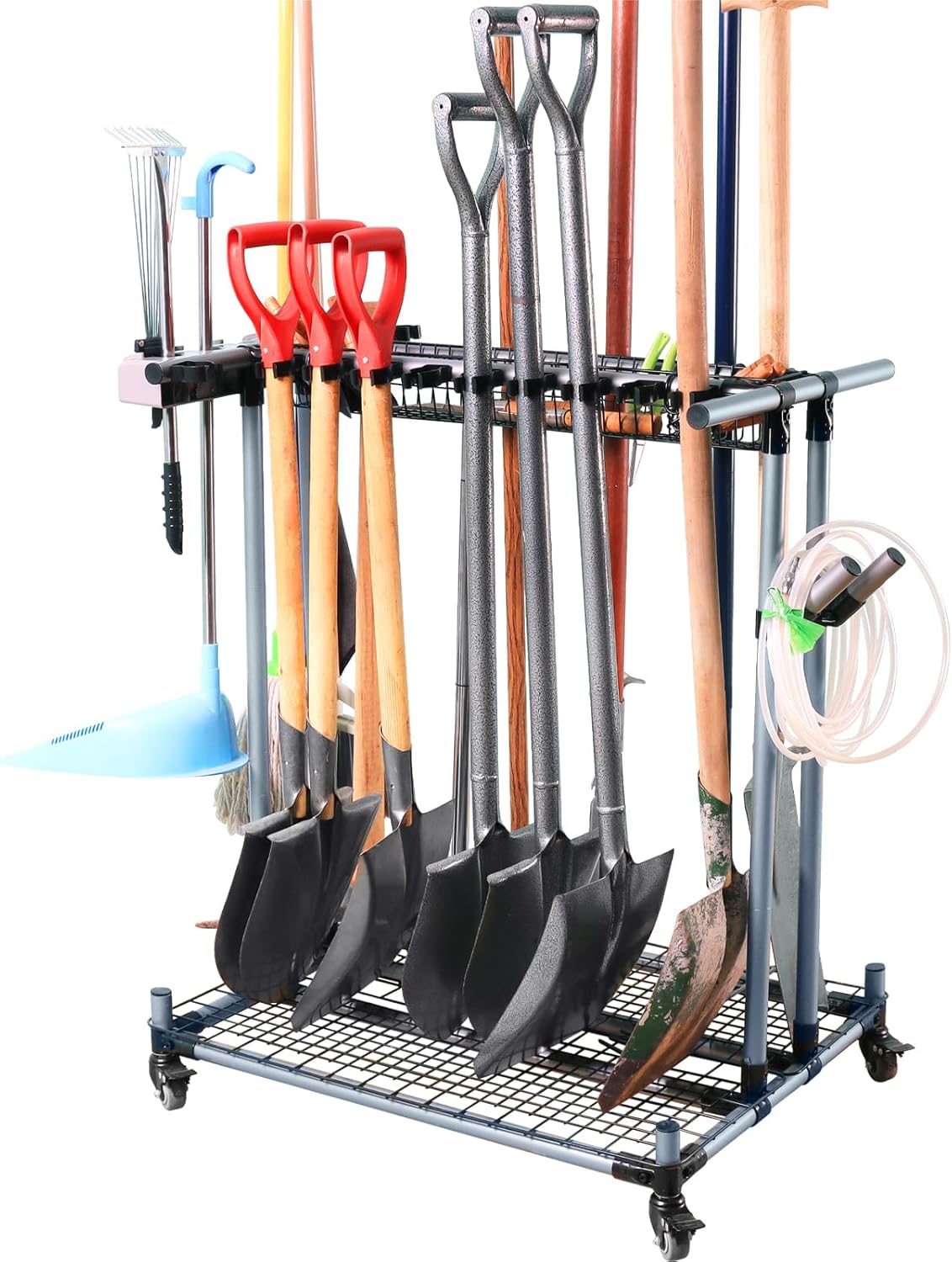 Garden Tool Storage Rack with Wheels Heavy-Duty Organizer for Garage, Yard, and Garden Tools