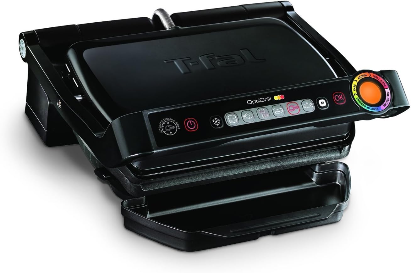 T-fal 7211001991 OptiGrill Indoor Electric Grill with Removable and Dishwasher Safe Plates, 1800W, Black