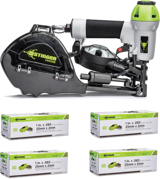 STINGER CN100B Pneumatic Cap Nailer Kit, Tool & 8000 Caps\/Nails, Collated Cap Nails for Roofing Underlayment & House Wrap (0136252)