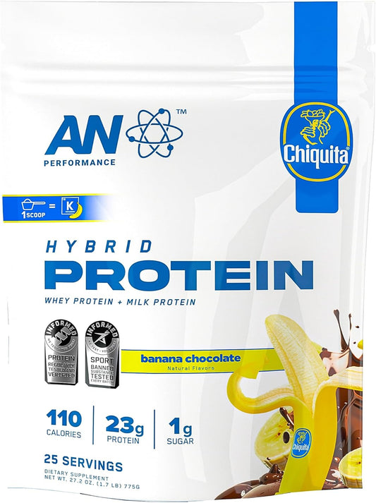 AN Performance Whey Protein Powder | Chiquita Banana Chocolate | 23g Protein, 1g Sugar, 100% Whey | Gluten-Free, Low Carb, Low Fat | Keto Friendly | Essential Amino Acids for Muscles | 25 Servings