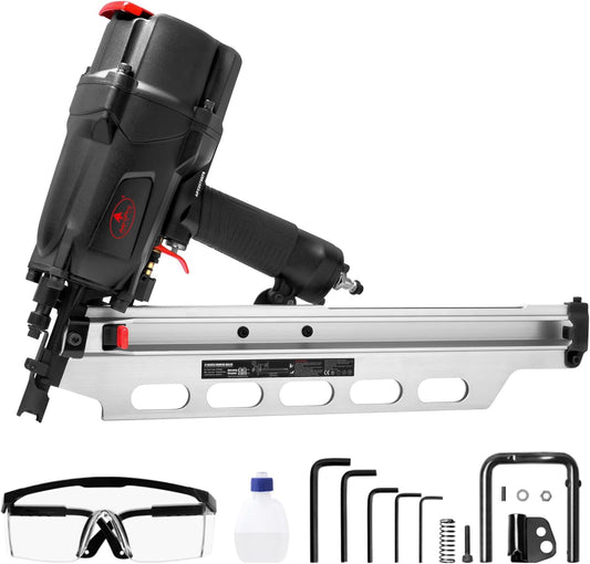 AEROPRO TOOLS Pneumatic Framing Nailer RHF9021, 21 Degree plastic collated nails from 2-Inch to 3-1/2-Inch With Toolless Depth Adjust,No Mar Tip and Rafter Hook