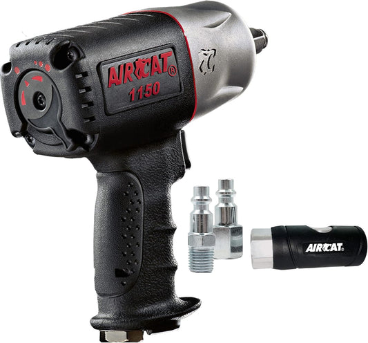 AIRCAT Pneumatic Tools 1150 1/2-Inch Drive "Killer Torque" Composite Impact Wrench 1295 ft-lbs, with coupler set