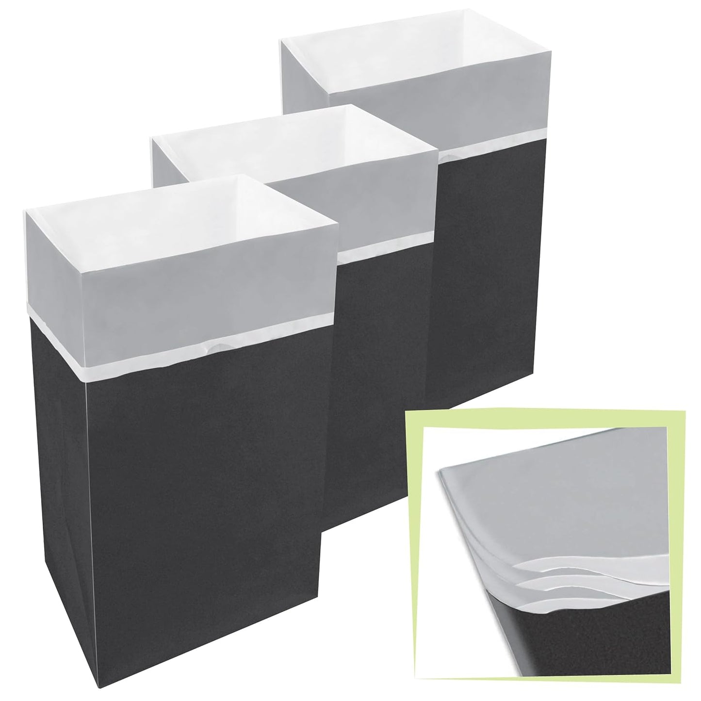 Clean Cubes 30 Gallon Disposable Pop-Up Trash Cans (3-Pack, Multi-Liner) with Fitted Bags \u2013 Foldable Garbage & Recycling Bins for Parties, Events & Kitchen (Black 30" H x 14" W x 17" D)