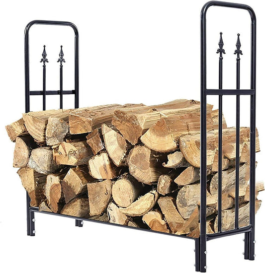 Wrought Iron Firewood Rack for Indoor Outdoor Garden Heavy Duty Log Holder for Fireplaces Sturdy and Durable Large Firewood Storage Rack,