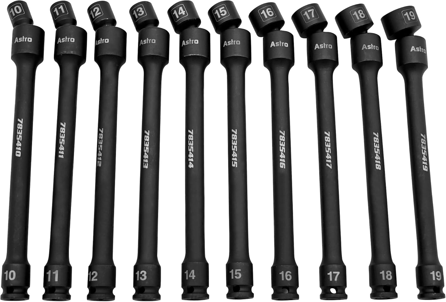 Astro Tools 78354 10-Piece 3\/8" Drive 6 Point Pinless Universal Torque-Saver Impact Extension Socket Set - Metric