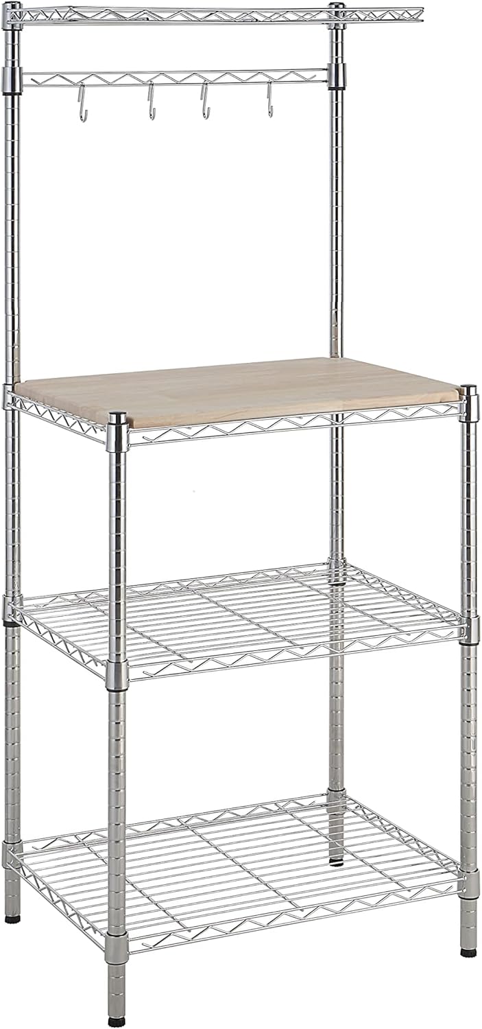 Amazon Basics Kitchen Storage Baker's Rack with Removable Top, Chrome\/Beige, 18"D x 24" W x 59"H