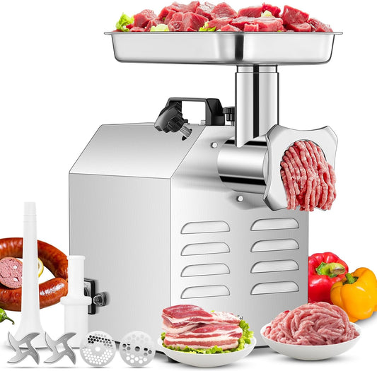 #12 Commercial Meat Grinder, 840 LB\/H,1.2HP, Heavy Duty Industrial Meat Grinder, Sausage Stuffing Machine with 2 Stainless Steel Blade, 2 Grinding Plates, Sausage Kit (#12-840LB\/H)
