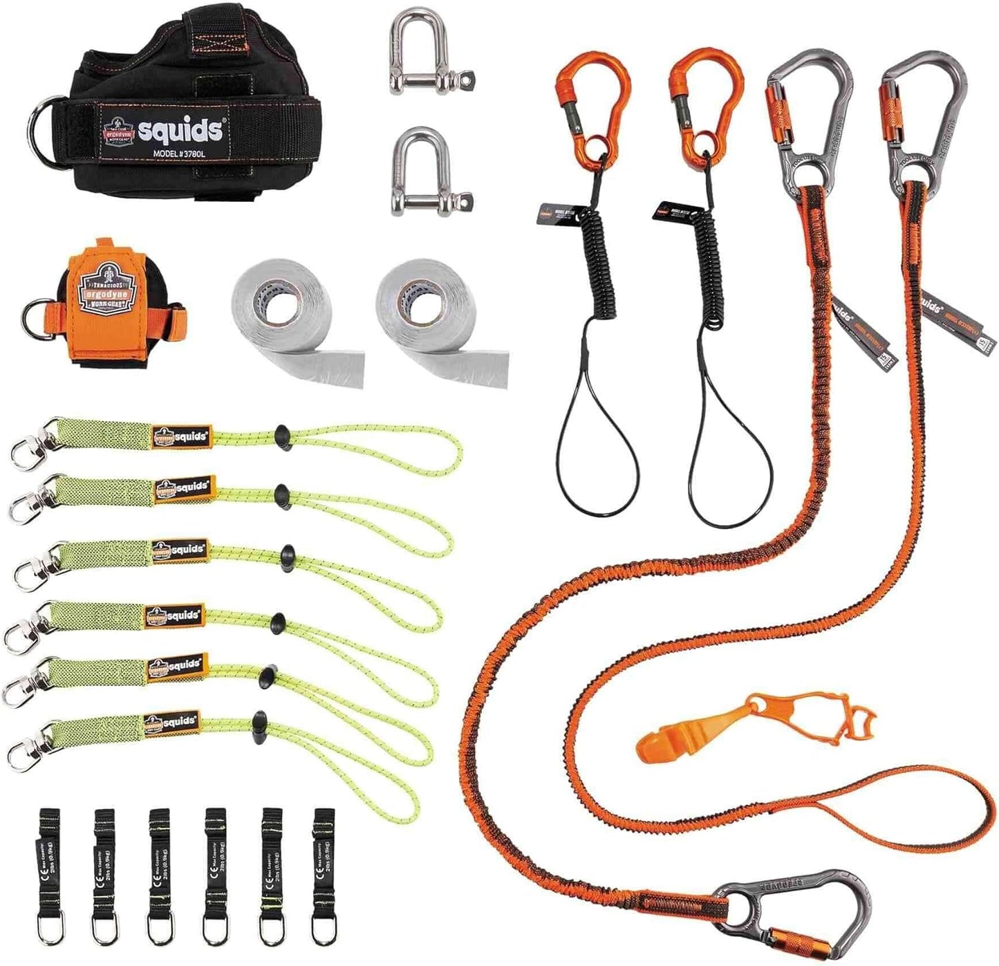 Tool Tethering Kit for Iron\/Steel Workers, Includes Tool Lanyards and Attachments for Spud Wrenches to Sleever Bars, Ergodyne Squids 3186