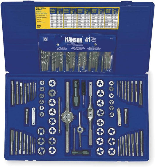 IRWIN Tools Hanson Machine Screw/Fractional/Metric Tap and Hex Die and Drill Bit Deluxe Set, 117 Piece 26377, Silver/Blue