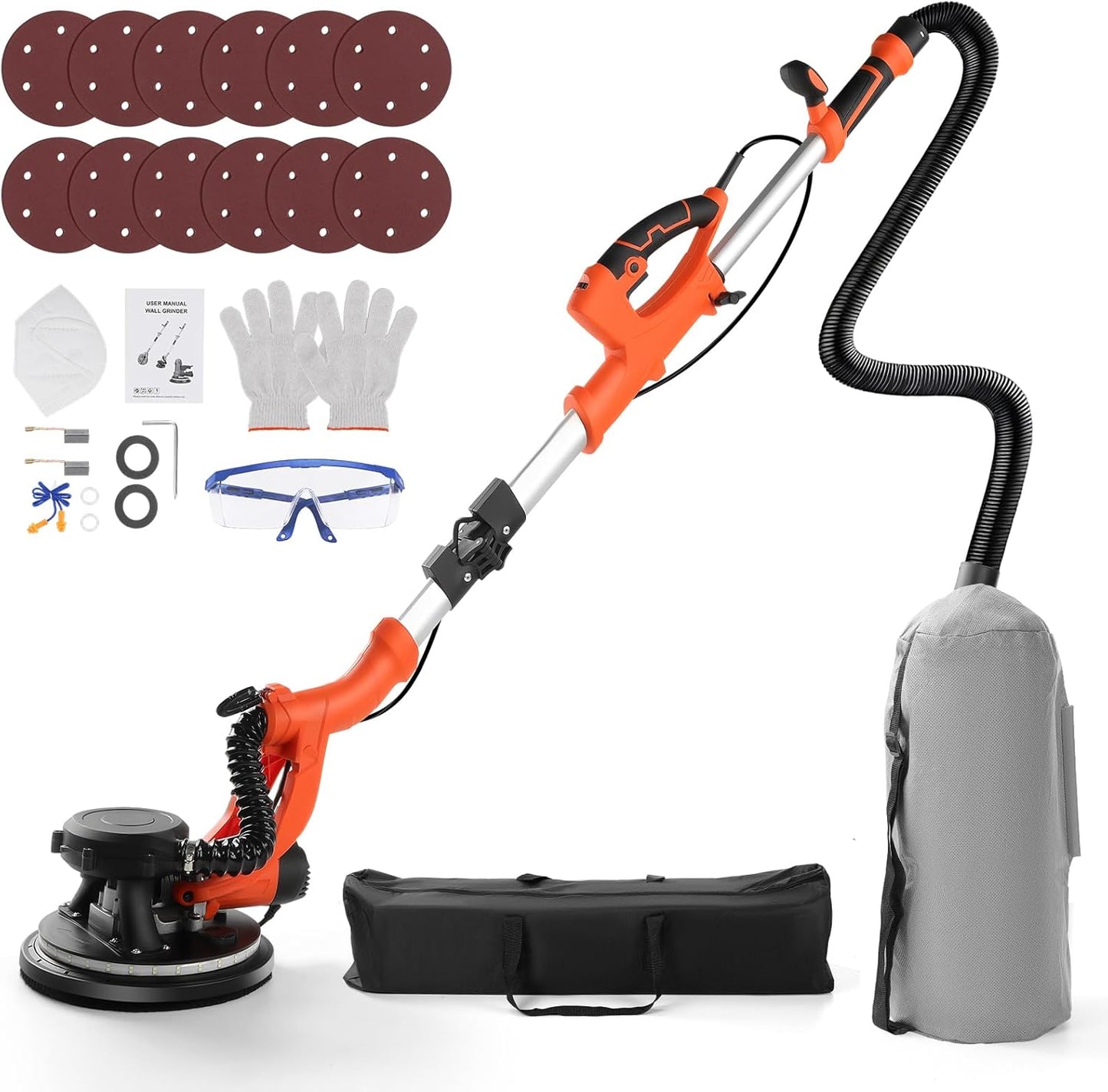 Electric Drywall Sander with Vacuum Dust Collector,1000W 8-Amp Popcorn Ceiling Removal Tool Vacuum, Floor sander with 5 Variable Speed 1000-2100RPM, Extendable Handle,LED Light