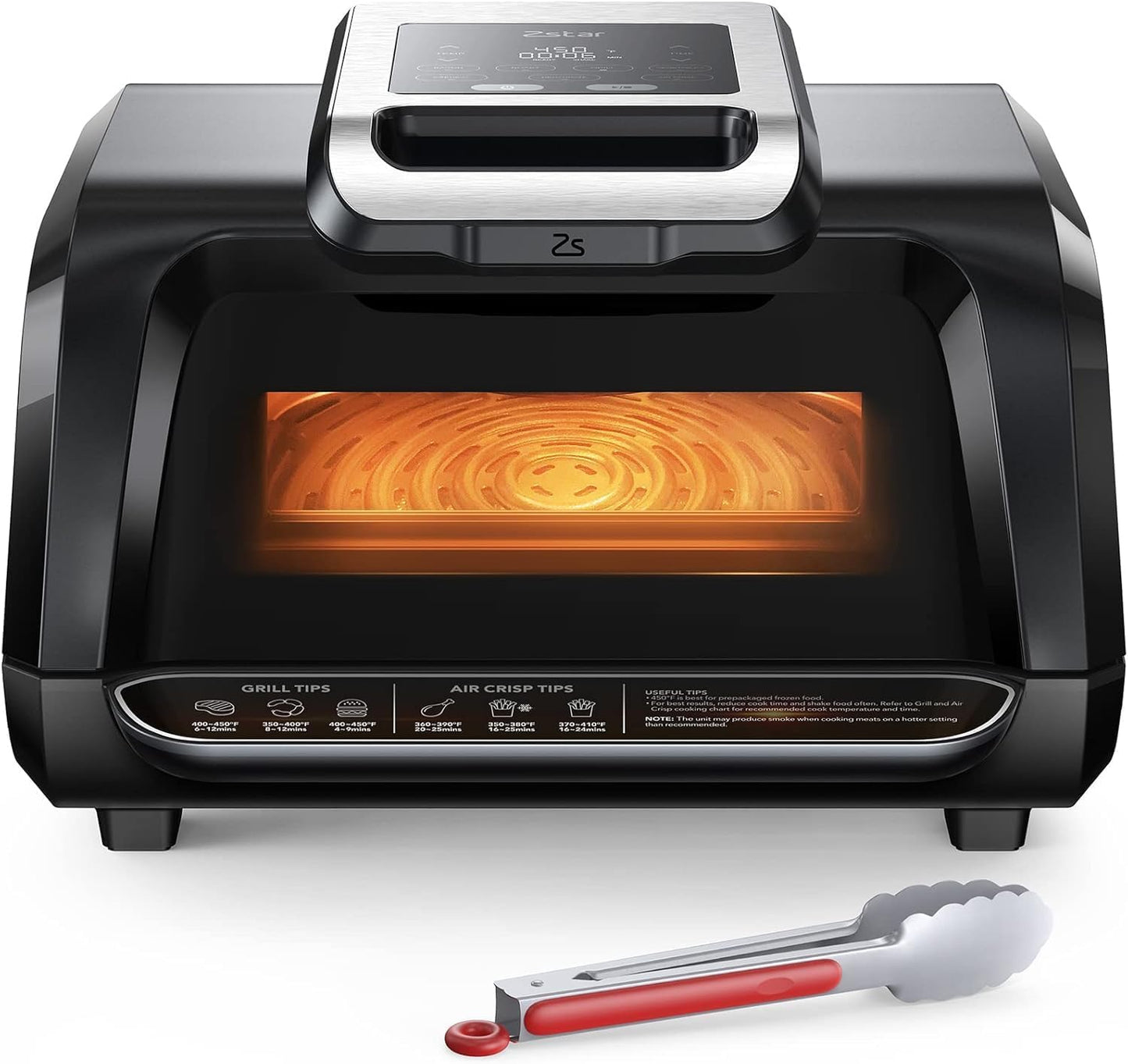 Dual Heating Air Fryer Grill with Transparent Window, 4QT Capacity, 7-in-1 Cooking Functions (Bacon, Roast, Grill), Low Noise 40dB, BPA-Free, Fast Cooking at 450°F, 1750W, Non-Stick Grill Plate