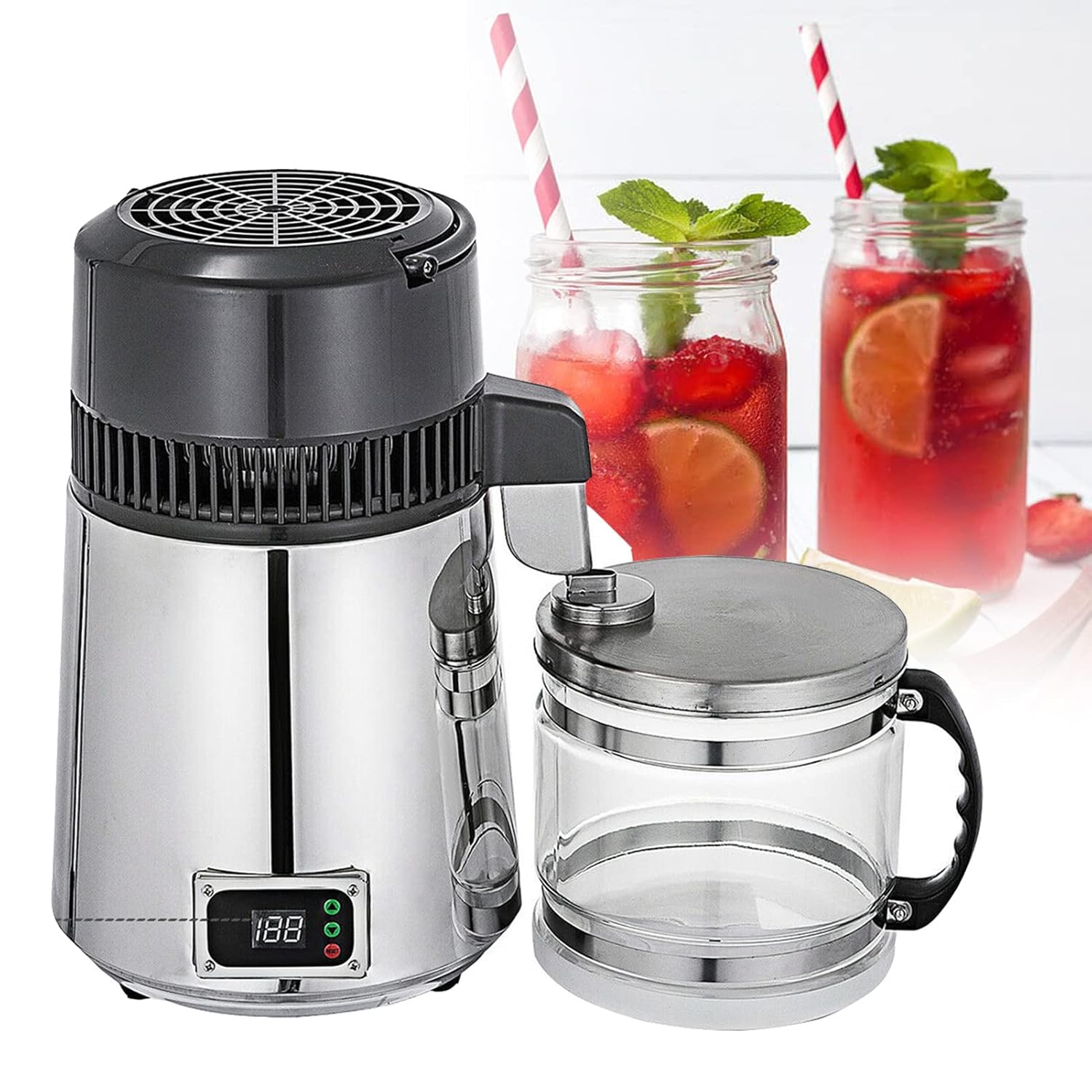 4L Water Distiller Purifier Filter Dispenser Drinking Bottle Softener Dual Temp Display Pure Water Distillation Home Appliance，23x39x20cm