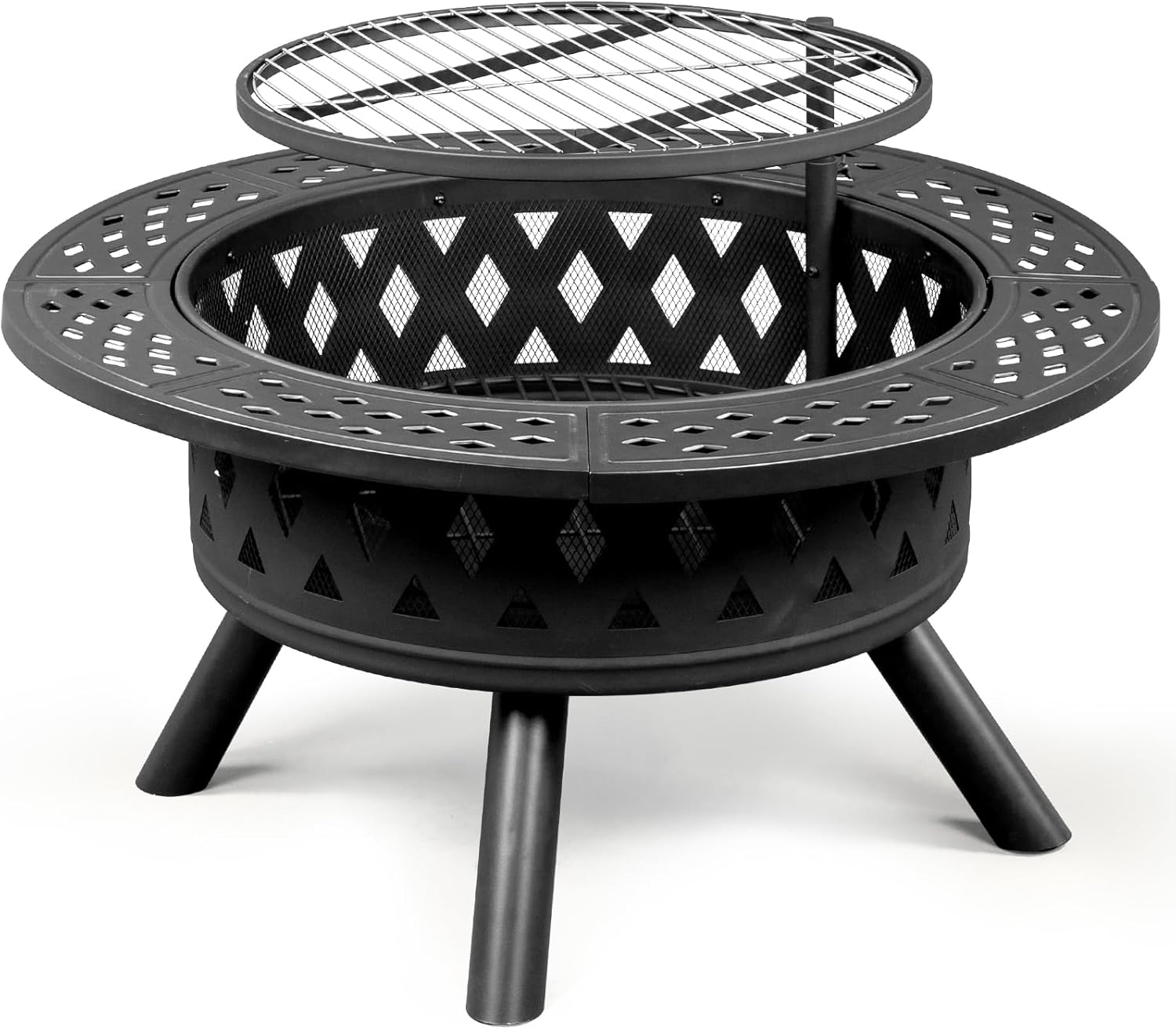 38in Metal Fire Pit with Cooking Grates Black