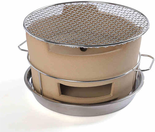 Small Round Clay Charcoal Stove Clay Grilling Stove Ceramic Fire Pit Portable Tabletop Pottery Stove Outdoor BBQ Package ()