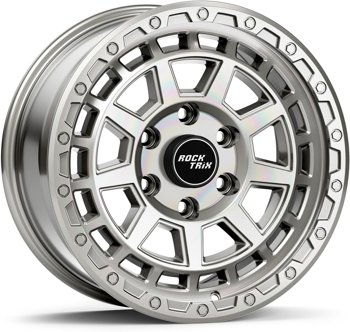 RockTrix RT107 17 Inch Rim Automotive Wheel Compatible with 2001-2026 Toyota Tacoma, 2002-2026 4Runner, FJ Cruiser, 17x8.5 6x5.5 Wheel, +25mm offset, 5.73 Inch Backspacing, 6x139.7 6Lug Rim, Silver