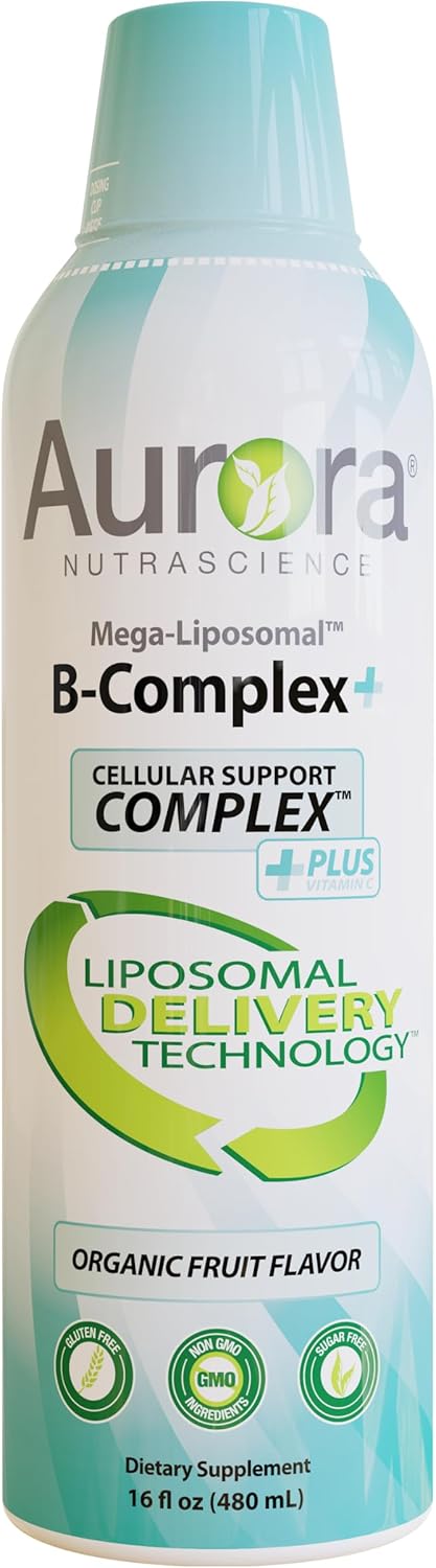 Aurora Nutrascience Mega-Liposomal B-Complex + Vitamin C, Supports Energy, Immune & Nervous System Health, Gluten Free, Non-GMO, Sugar-Free, Organic Fruit Flavor, 32 Servings, 16 Fl oz