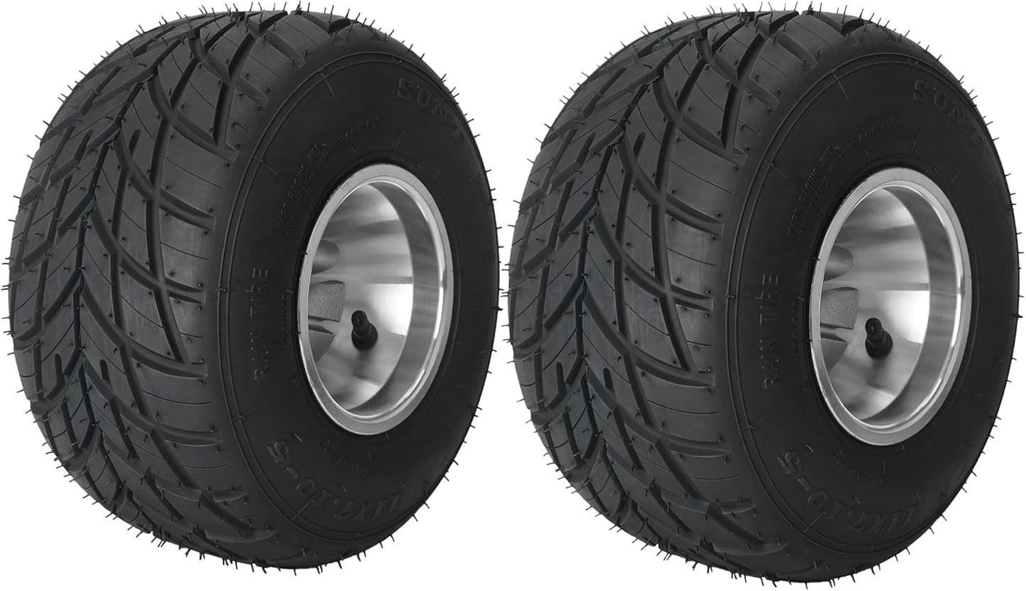 2pc 11x7.10-5 Go Kart Tires and Rims, 11x7.10x5 Rear Wheels with Aluminum Rim, 3 Stud 50mm Bolt Pattern, 4PR, Tubeless Rain Racer Tire for Racing Drift Cart, Mini Bike, ATV, Quad, Lawn Mower, Trike