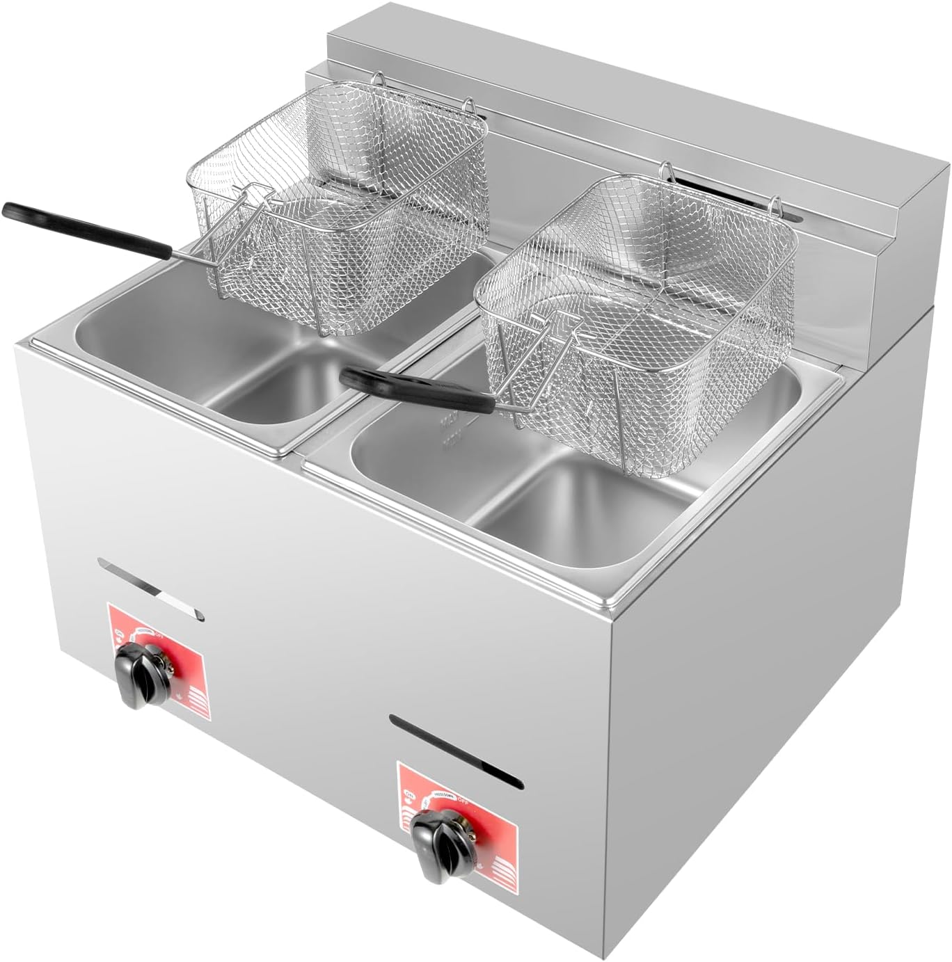Commercial Countertop Gas Fryer with Baskets, 2 * 6L Deep Fryer Pot Stainless Steel Kitchen Oil Fryer,Lpg Fryer Fast Heating Fryer Set for Restaurant Home Kitchen Indoor and Outdoor(2 Baskets)