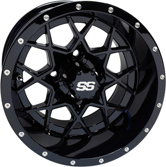 Red Hawk TIR-RX385-B Wheel Gloss Black, 12x7 ET-25 Golf Carts