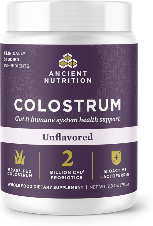 Ancient Nutrition Colostrum Superfood Powder, Grass Fed Bovine Colostrum, Supports Healthy Gut Microbiome and Immune System, Clinically Studied Lactoferrin & Probiotics, Unflavored, 60 Servings
