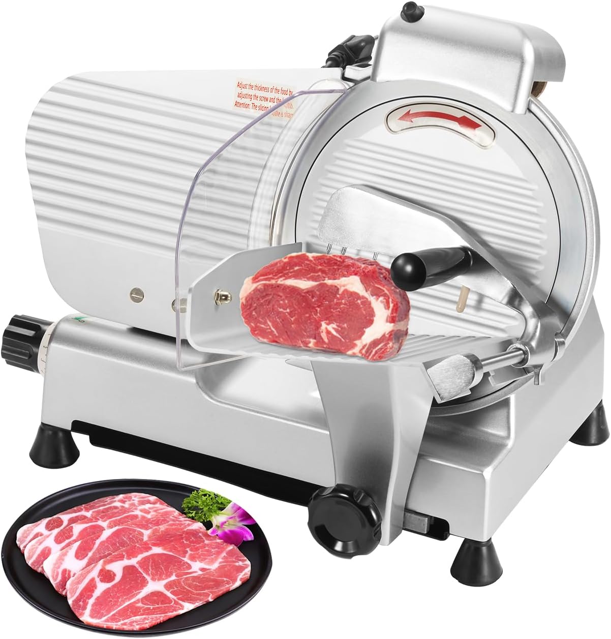 HECMAC Commercial Meat Slicer, 150W Electric Deil Food Slicer with Removable Blade and Built-in Sharpening Stone,0.2-12mm Adjustable Thickness for Commercial and Home Use, Cut Ham, Bread, Cheese