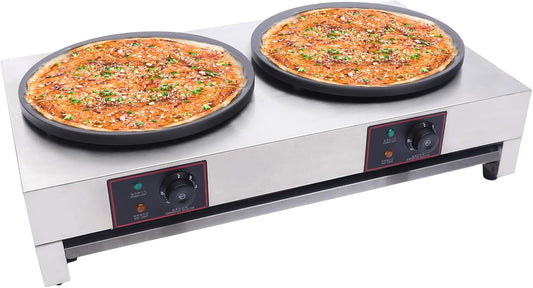 Electric Crepe Maker with 2 Pans for Crepes Roti Tortillas Blintzes Pancakes Waffles Eggs Bacon 3400W