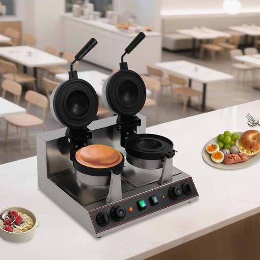 Dual-Head Electric Burger Waffle Baking Machine, Commercial UFO Burger Maker Machine 180°Rotating Ice Cream Sandwich Maker w\/Non-stick Baking Tray,Burgers Waffle Cone Makers Time & Temper Adjustable