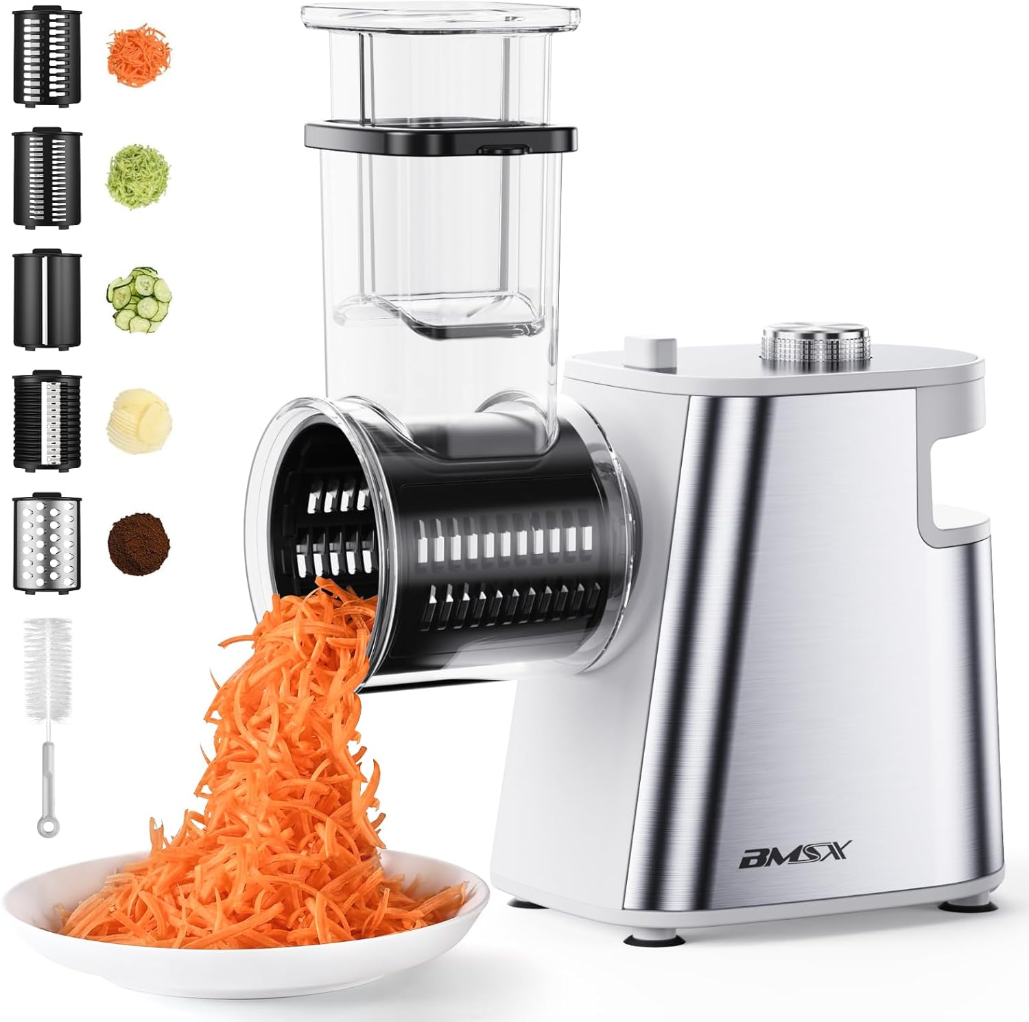 Electric Cheese Grater Upgraded, 250W Electric Slicer Shredder, Automatic Cheese Shredder, Electric Salad Machine for Fruits, Vegetables, Cheeses，Salad Maker With 5 Different Shapes of Blades